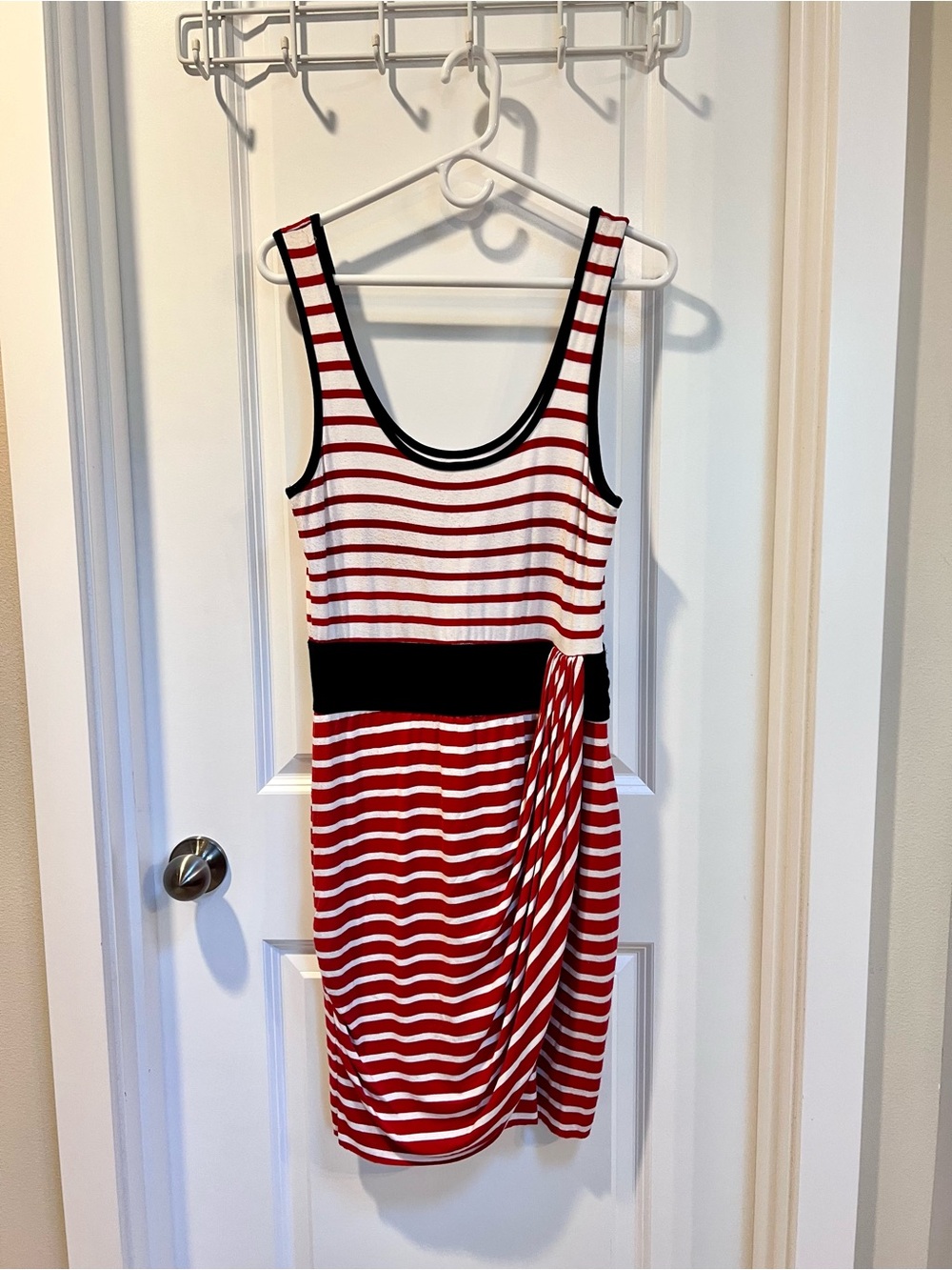 Bailey 44 Red and White Striped Tank Dress with Black Waistband